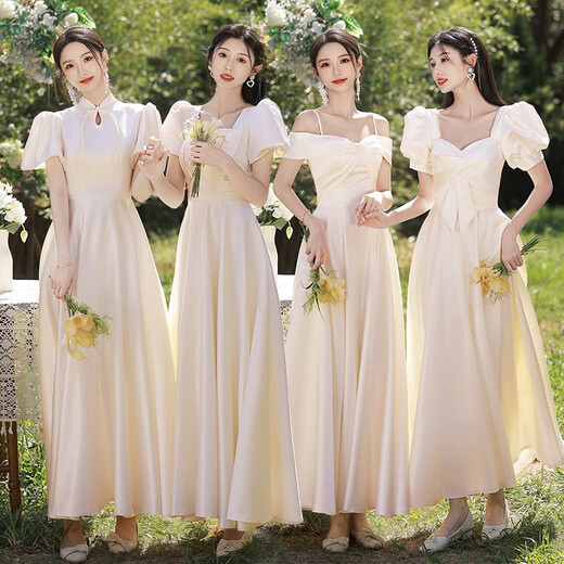 
Qili Miao Champagne Color Bridesmaid Clothing 2025 Summer New Satin Bride Sister Group Dress Long Performance Clothing 831 Champagne Color D Long Style One Size m