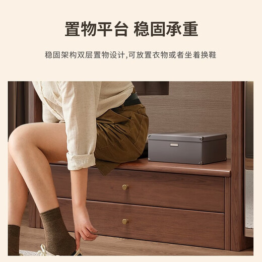 树语枫实木挂衣架家用落地衣帽架带穿衣镜组合卧室客厅简约多功能衣服架 白色-100cm-全实木（包安装）