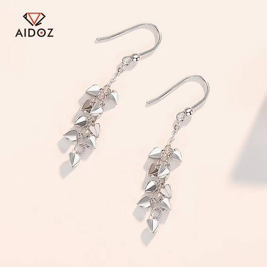 Aido Diamond pt950 platinum love-shaped tassel earrings for women, fashionable platinum ear hooks, versatile earrings, one pair, 2.8-3.0 grams