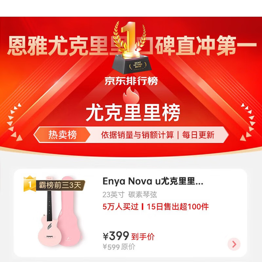 enya恩雅NOVA U初音未来尤克里里碳纤维乌克丽丽初学男女生儿童小吉他 23寸 NOVA U 樱花粉 一体碳纤维