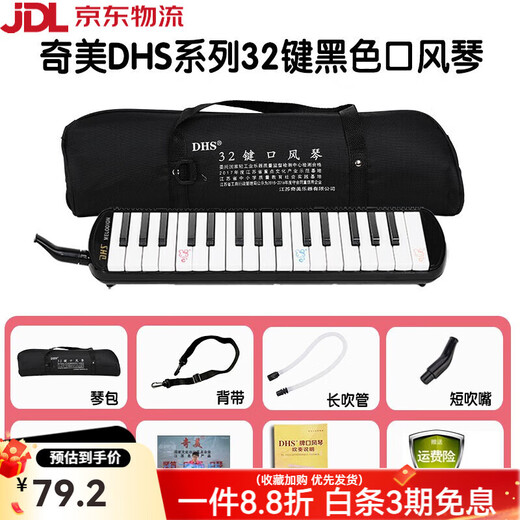DHS Mundharmonika 37/Taste 32 Tasten für Anfänger, Grundschüler, Klassenzimmer, Schule, spielendes Blasinstrument, Mundharmonika für kleine Kinder, 32 Tasten, Schwarz + komplettes Set