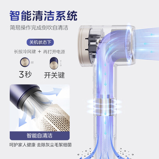 Midea high-speed hair dryer, 3.9 billion plasma hair dryer, negative ion hair dryer, smart digital display screen FG505 purple, national subsidy, holiday/birthday gift recommendation