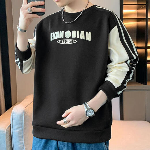 HUALIN FASHION潮流拼接卫衣男士宽松长袖新款休闲恤春秋季青年套头衫 W6167灰蓝 L 110-130斤