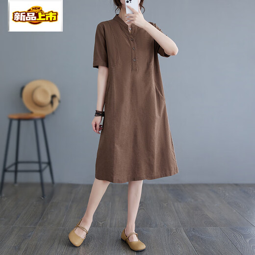 Kurzärärmelte Temperament Kleid zum ersten Durchmesser für Frauen lässige Mütter modische Sommerkleidung altersreduziertes, vielseitiges, lockerer gerader Rock 2 Pink M [Vorgeschlagen 95-115jin [Jin ist 0,5 kg]]