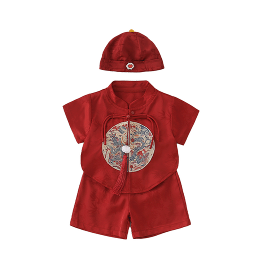 G.DuckKids Маленькая желтая утка однолетнее платье, детка, улавливая еженедельная одежда, девочка, детская сто, что в полнолуние костюм китайский стиль красный набор трехкомпонентов 90 размер 1 ~ 2 года [80-90 см]]