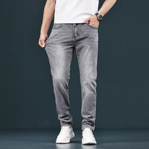 Lee Cooper Hong Kong Nani Grey Jeans Men's 2025 Tiansi Slim Slim Retrase Casual Pantalones de estiramiento gris 1049 Gris Tamaño regular 33