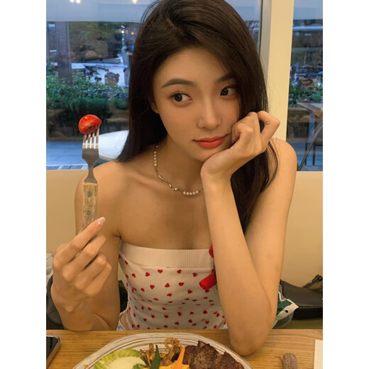 Chuangjingyi chooses hot girl love printed tube top, sexy strapless design, short vest for women, white M