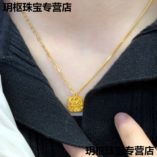 KZD sand gold brushed sugar cube pendant gold quality flash necklace gold plated niche fashion 45cm