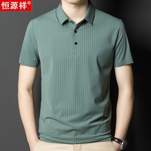
Hengyuanxiang summer lapel traceless short-sleeved T-shirt men's vertical striped casual polo shirt thin elastic ice silk half-sleeved 6996 gray M 165