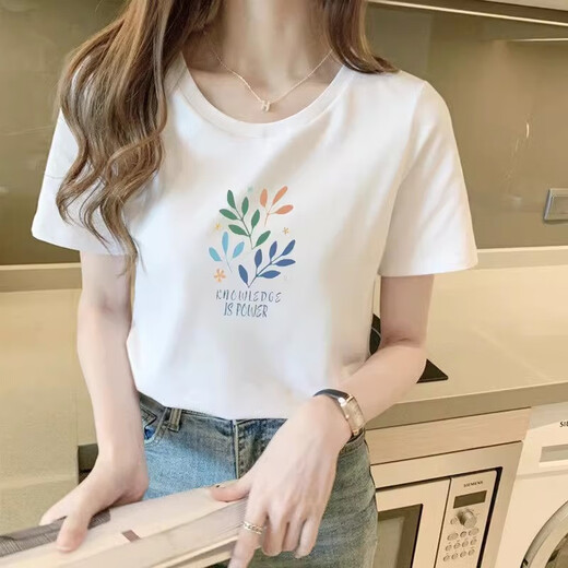 TAGD圆领短袖T恤女2025夏季新款纯棉宽松正肩体恤衫洋气印花百搭上衣 6193皮粉 短袖 M （建议80-105斤）