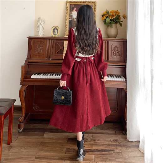 Fhhuabd Otoño e invierno Nuevo vestido rojo de pana de punto de punto con un vestido de cintura mm ligeramente gordoso de gran tamaño y un suéter espesado Vestido negro #6198 10xl M Recomendado 80-100Jin [Jin iguala 0.5 kg]