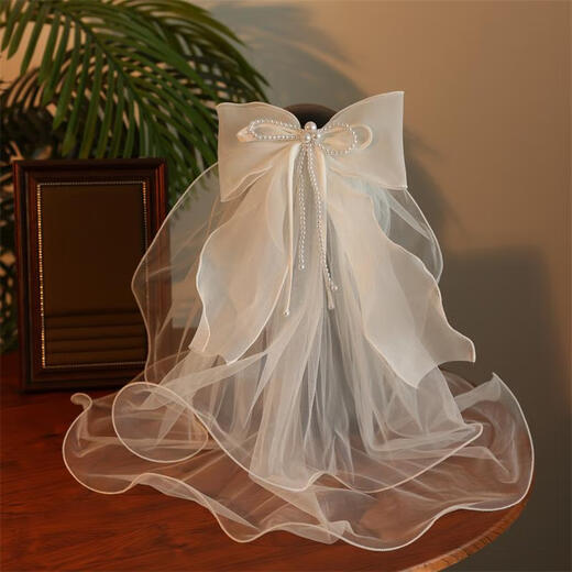 Holen Sie sich einen Schleier auf der Flucht, Prinzessin Brautkopfschmuck, Haupt-Hochzeitskleid, Registrierung Schleier mit zweischichtigen Edge-Hochzeitsbogen 6623 Veil Duckbill Clip unter 60 cm
