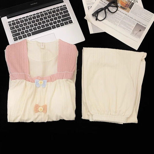 Hualin Fashion Jacquard Pyjamas für Frauen Lang Ärmel können an der Außenseite von Princess Style Home Clothing Set 691-1 Pulver mit Brustpolster 170 m getragen werden
