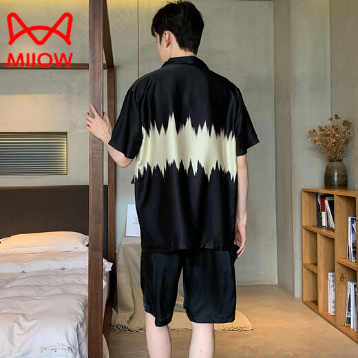 Catman (Miiow) Light Luxury New Men's Pajamas Summer Sensing Sensing Santing Silk Summer Youth Ropa para la ropa del hogar G854 L (altura aproximadamente 170, peso -130 Jin [Jin iguala 0.5 kg])