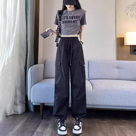 美式工装裤女夏季薄款小个子束脚登山裤休闲宽松阔腿速干运动裤子 绿色 【MY-689】 L