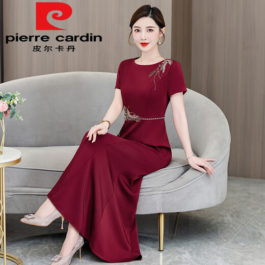 Pierre Cardin high-end Xi mother-in-law cheongsam wedding banquet dress acetate young mom wedding dress fishtail red this year's popular light luxury brand XL recommended 105-115 Jin Jin equals 0.5 kg