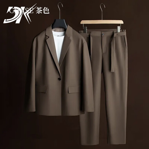 DK high-end men's casual casual suit set, men's high-end, easy-care, no-iron, drape business suit two-piece set, brown single suit 3XL 180-200Jin Jin equals 0.5 kg
