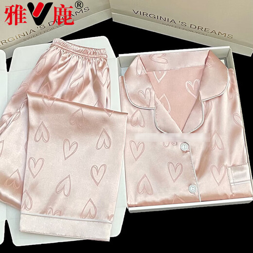 Yalu Bingsi Pajamas for women in summer love printing set thin sweet girl short-sleeved trousers ice silk home clothes feel-YFY-9906 [short-sleeved shorts] L [recommended 100-120 Jin [Jin equals 0.5 kg]]