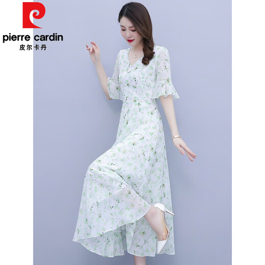 皮尔卡丹（pierre cardin）夏天雪纺碎花连衣裙女2025新款时尚高端长款气质高级感妈妈长裙子 967黄色碎花 3XL 135-145斤