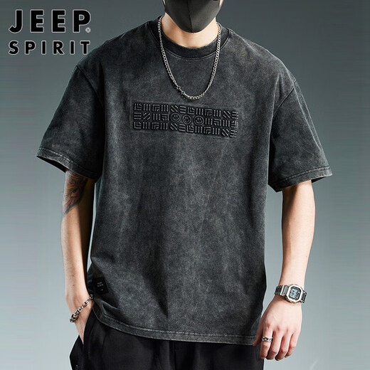 Jeep Spirit Jeep Kurzärärmelte T-Shirt Herren Sommer High-End-Herrenreine Baumwolle halbärmelige Basishemd Trendy Marke Top Heavy T-Shirt