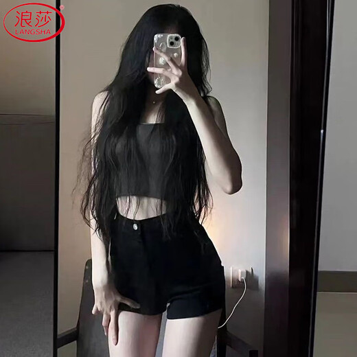 Langsha black denim shorts for women summer 2025 new high waist slim ins hot girl style outer wear elastic hot pants