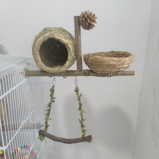 Runhuanian straw bird nest tiger skin black phoenix peony parrot small bird nest breeding box swing stand combination grass nest complete set swing grass nest stand complete set qqcwyzt