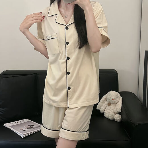 
Catman (MiiOW) Korean version simple solid color pure cotton pajamas women's short-sleeved shorts summer high-end two-piece dormitory home clothing set 9905# dark gray M 80-100Jin [Jin equals 0.5 kg]