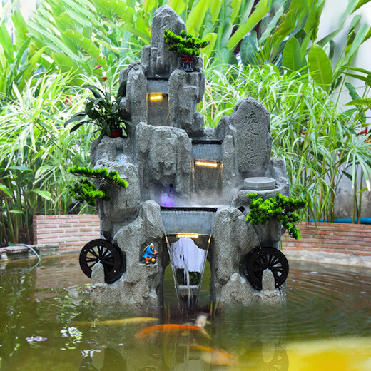 Открытый сад, двор, пруд с рыбой, каменистый камень, проточная вода, пейзаж, фонтан, украшения, балкон, верхний этаж, украшение пруда с черепахами, 5009, большая и маленькая горная комбинация, высота 128