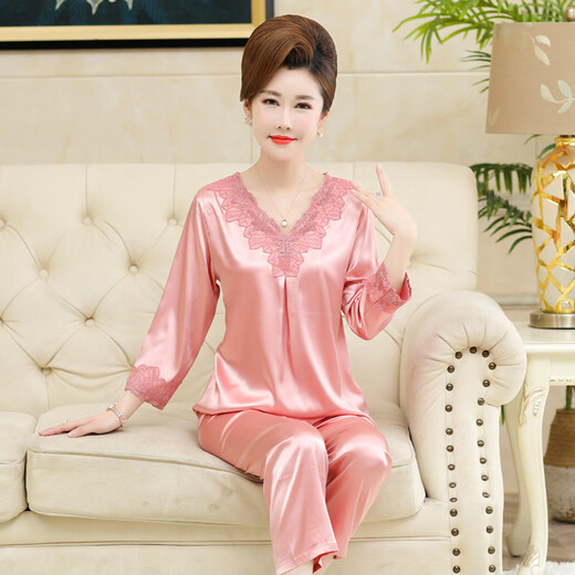 Pajamas de mère d'âge moyen du printemps et d'été modal pour les femmes peut porter de la soie belle-mère. SETT DE SILICE DE SILK MINE SET pour les personnes d'âge moyen et les personnes âgées ARM683 Rose clair 2xl recommandé [120-145jin [Jin est égal à 0,5 kg]]]