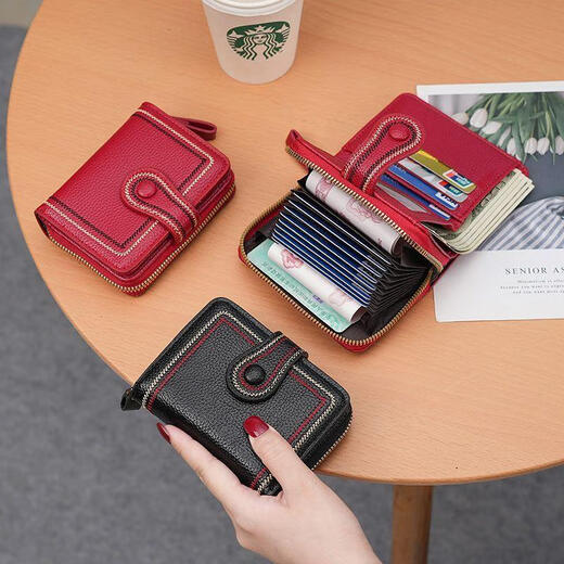 Calculat/Keen Card Bag Damen Exquisites Zertifikat Aufbewahrung Tasche Echtes weiches Leder High-End-Brieftasche integrierter Mode und dünner Trend charmant rot