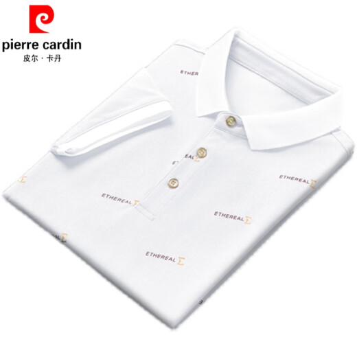 Pierre cardin 2025 new summer lapel men's short-sleeved T-shirt casual trendy brand POLO shirt men's collar half-sleeved ice silk white QY679 2XL