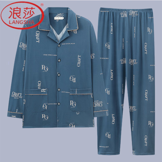 Langsha Pyjamas Herren Pure Cotton Long Sleeve Frühling und Herbst Dünne lässige, lockere Plus-Größe Männer können Hauskleidung mit grauen Weizenohren tragen + 834 abstrakte Plaid (Langschläuche) XL [vorgeschlagen 120-140jin [Jin gleich 0,5 kg]]