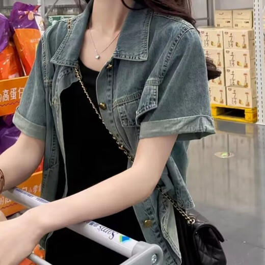 HUALIN FASHION短款牛仔外套复古设计感薄款百搭上衣 719短衬衫  S 建议95斤以下