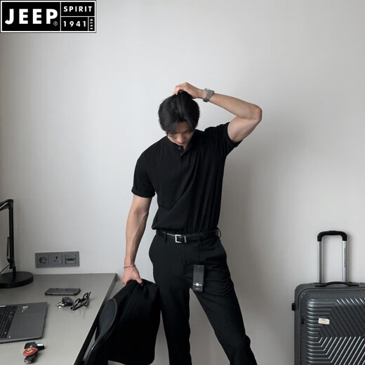 JEEP SPIRIT美式复古重磅短袖t恤男polo衫成熟稳重健身性张力穿搭硬汉亨利衫 绿色 2XL