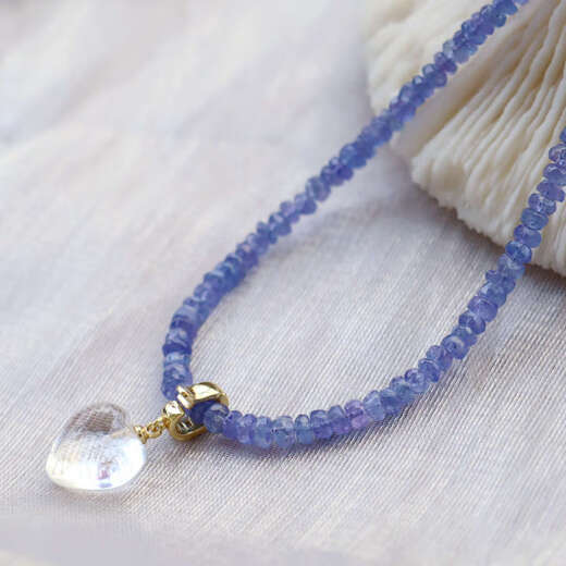 Huaiyin natural tanzanite necklace women's clavicle chain simple style jewelry gift for girlfriend and best friend birthday gift white crystal love pendant
