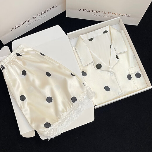 Cat Man (Miiow) pijama para mujeres en verano seda de seda pantalones pantalones pantalones cortos de seda dulce lunares dulces primavera y otoño ropa para mujeres ropa de color amarillo #yx-9214 m [75-98] Jin [Jin equivale a 0.5 kg]