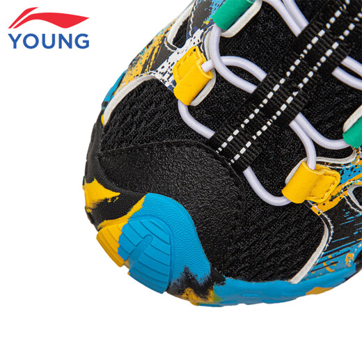 Li Ning (LI-NING) children's shoes, children's sports sandals, summer style, men's and women's, fashionable, versatile mesh breathable Velcro trendy sports shoes, black/space-time blue/standard white 30-3 28