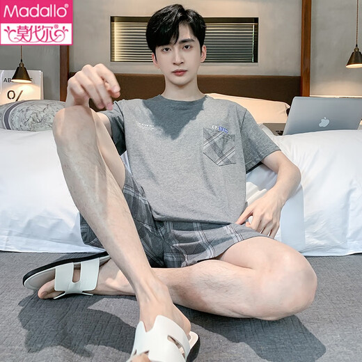 莫代尔男士睡衣纯棉夏季薄款短袖短裤套装可外穿休闲舒适大码家居服男 HDE-9928 L