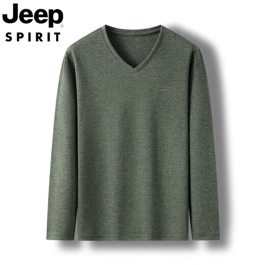 
JEEP SPIRIT spring and autumn long-sleeved T-shirt for men's chicken heart neck V-neck base shirt for middle-aged and young people thin inner wear casual shirt trendy 9863 leather powder M 105 suggests 100-120Jin [Jin equals 0.5 kg]