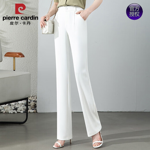 皮尔卡丹（pierre cardin）白色窄版直筒裤女夏薄款2025新款高腰垂感宽松冰丝休闲职业西装裤 683白色长裤 XL 29