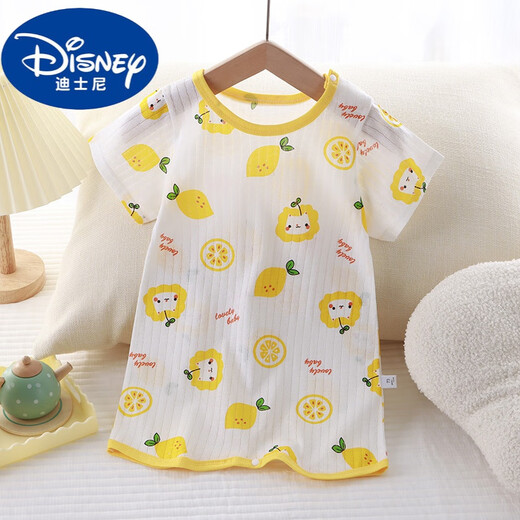 Disney baby anti-kicking nightgown for men and women children's pajamas one-piece pure cotton summer long short-sleeved baby nightgown thin home clothes Colorful bear 90 cm (baby 23 Jin [Jin equals 0.5 kg])