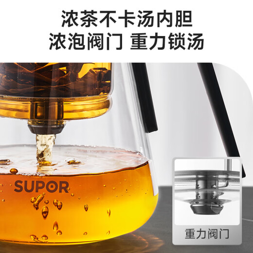 苏泊尔（SUPOR）旋转磁控飘逸壶玻璃泡茶杯茶水分离茶具泡茶神器 飘逸壶880ml