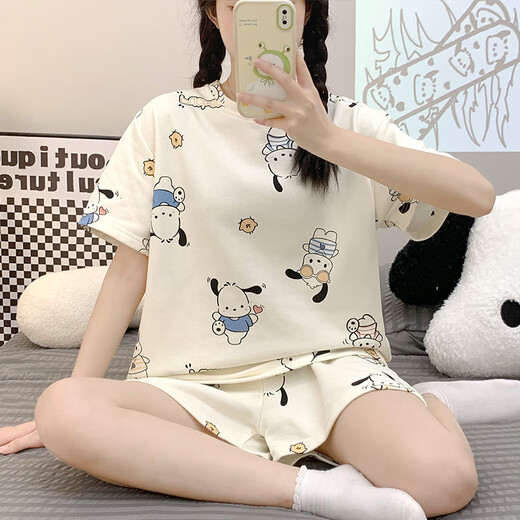 Ou miaoyu pyjamas pour les femmes en été nouveaux shorts à manches courtes 2025 Nouveau dessin animé mignon grande taille pour les vêtements à la maison en plein air 1048 # lapin violet m