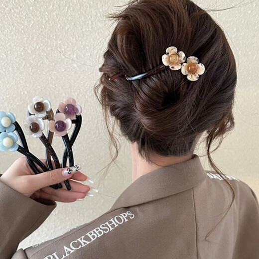 Retro style flower one-word hairpin for women with hair on the back of the head twisting clip hairpin hairpin apricot flower