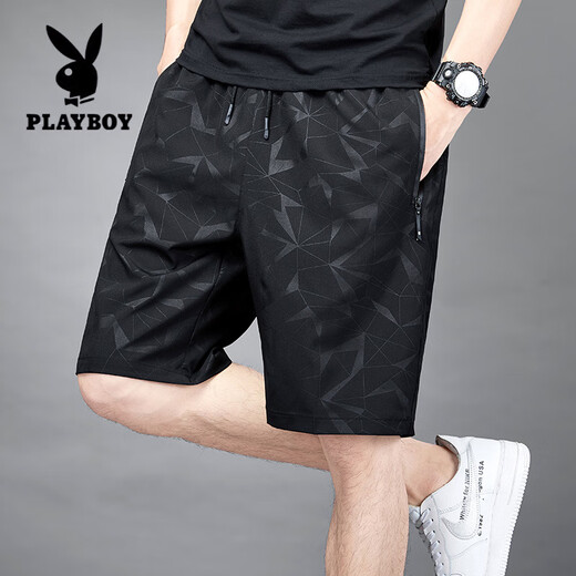 Playboy Cropped Hosen Herren Sommereis Ice Seide Thin Style Schnelltrocknen atmungsaktives lässig losen Plus-Größe Sportshorts Strandhosen 7029 Black M 80-100jin [Jin gleich 0,5 kg]