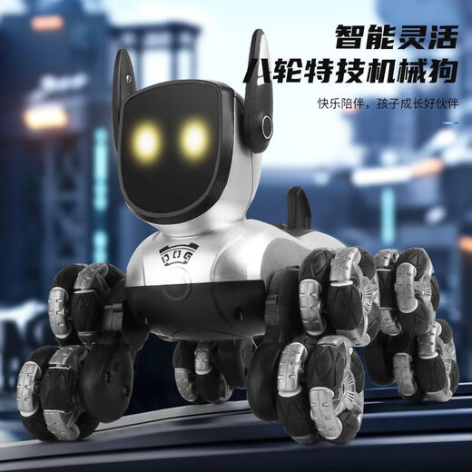 Fuqi House Geste Electric Intelligent Maschinenhund Fernbedienung Auto Spielzeug Kinderwagen Achtrad Geste Double Sensing Boy Roboter Top-up Dual Control [Stellstand + Dancing + Griff + Uhr] Achtrad Stunt Schwarz [6)