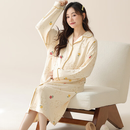 帕兰朵产后月子服待产睡裙睡衣夏季哺乳孕妇喂奶产妇妈妈春秋季大码长袖 AM-11932 M