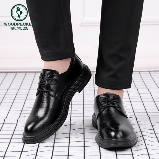 Specht Lederschuhe koreanische Style Business 2025 Frühling lässig atmungsaktives britisch-vorgeschützter innerer Höhenverbesserung formeller Verschleiß-Bräutigam-Schuhe Schwarz 9928 40