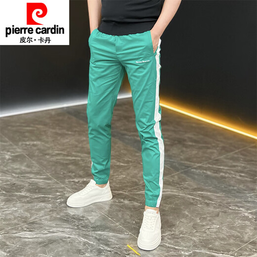 皮尔卡丹（pierre cardin）速干裤子男士夏季薄款透气运动休闲裤潮流条纹拼色修身束脚哈伦裤 白色 28 (80-95斤)