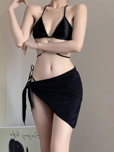 2025 new style split swimsuit for women black gemstone high-end pure lust three-piece strap bikini hot spring swimsuit black M (90-100Jin Jin is equal to 0.5kg)